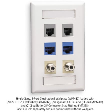 Black Box Gigastation2 Wallplate, 6-Port Single-Ga WPT482